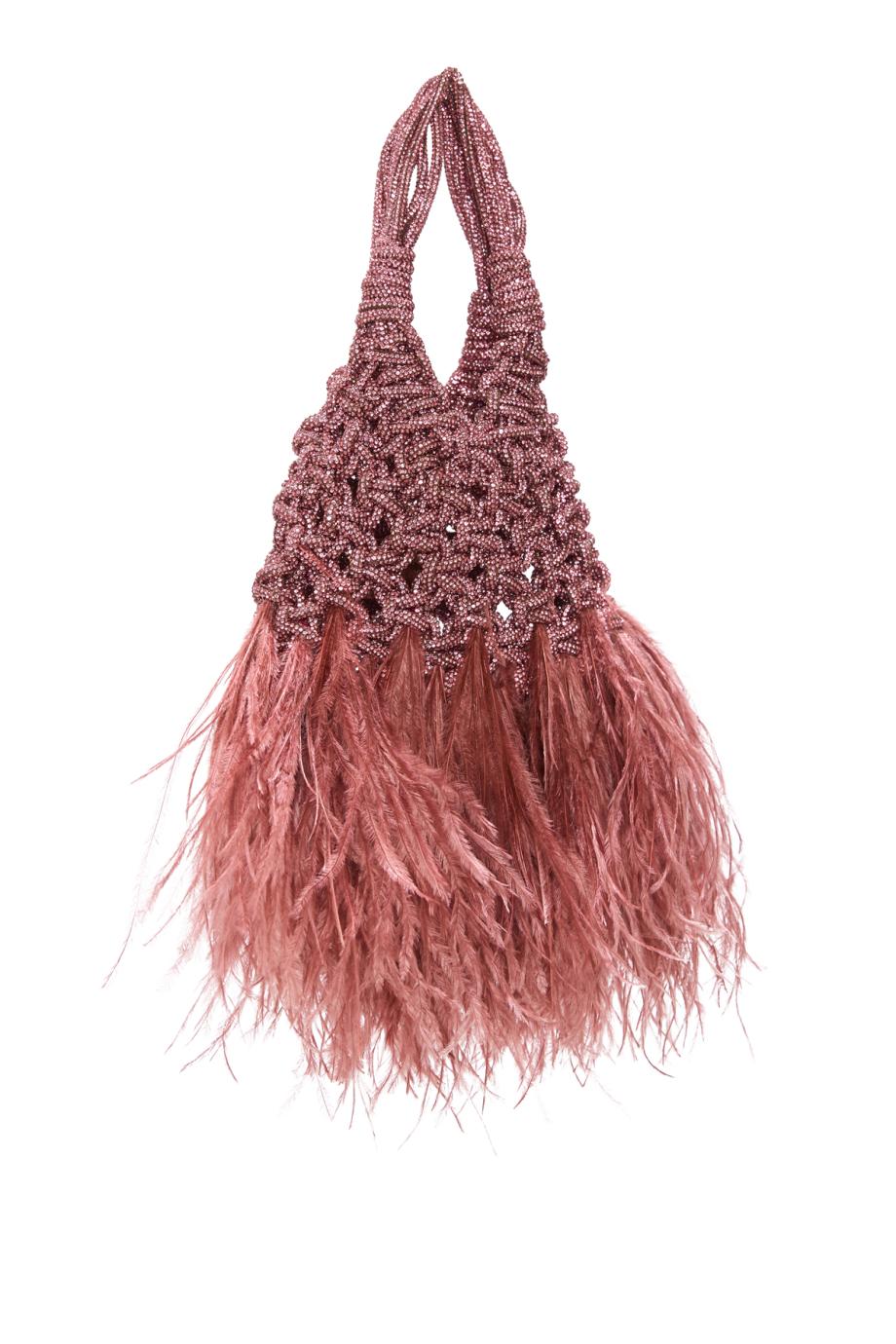Vannifique crystal and feather top handle bag in rose 