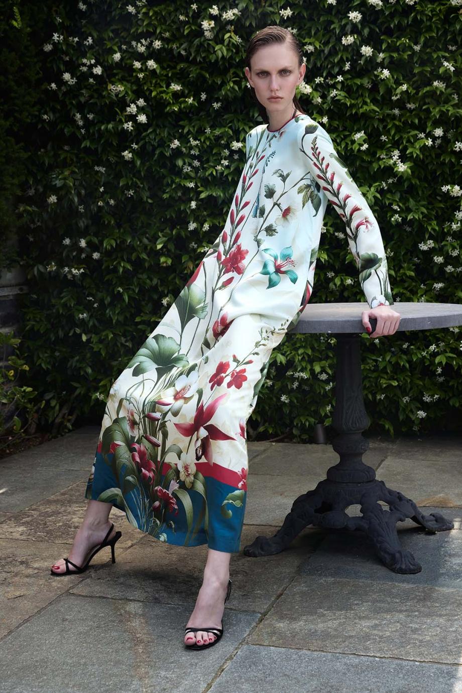 Delfino printed silk-blend midi dress in wild floral
