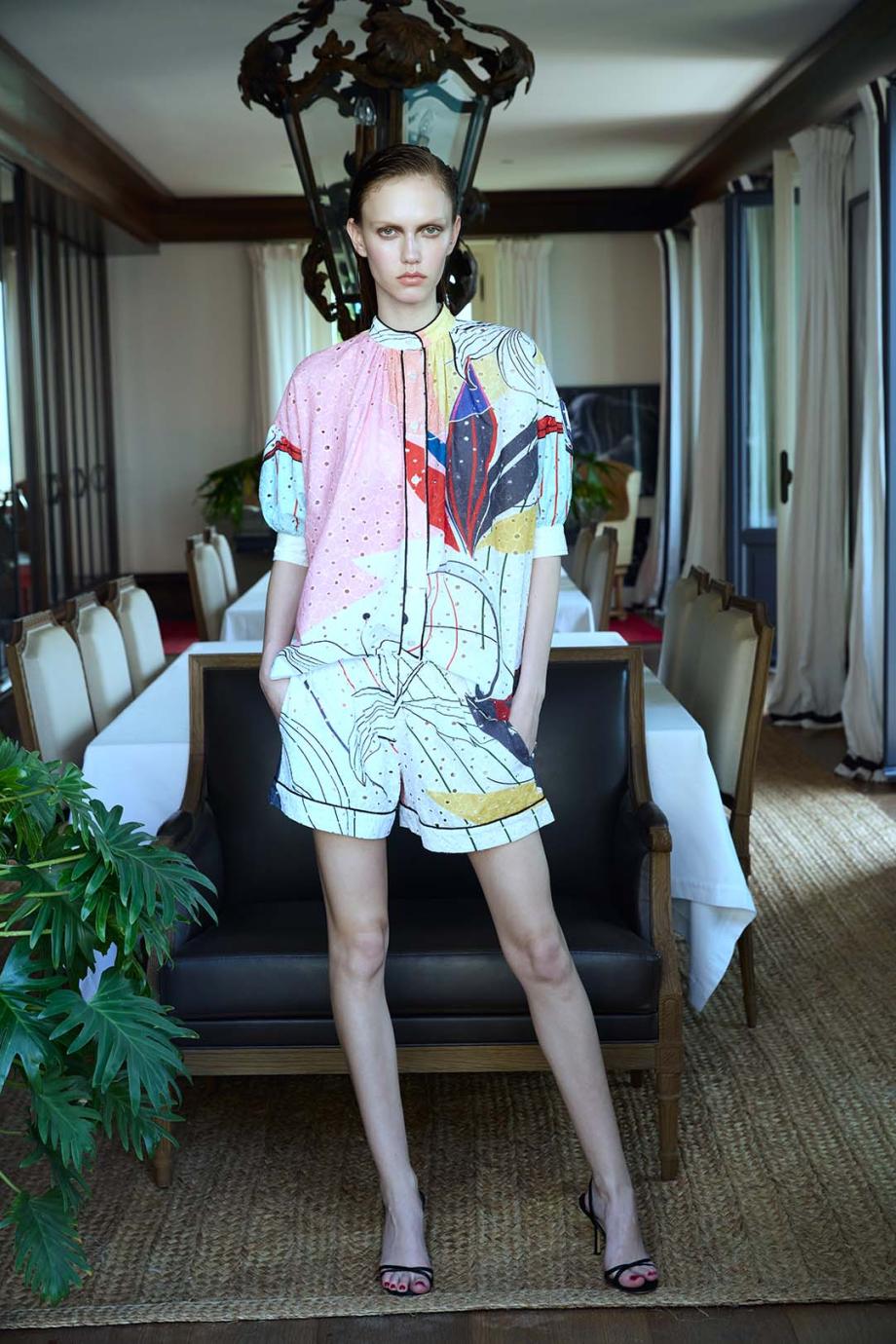 Toante 874 printed cotton shorts in floral geometry