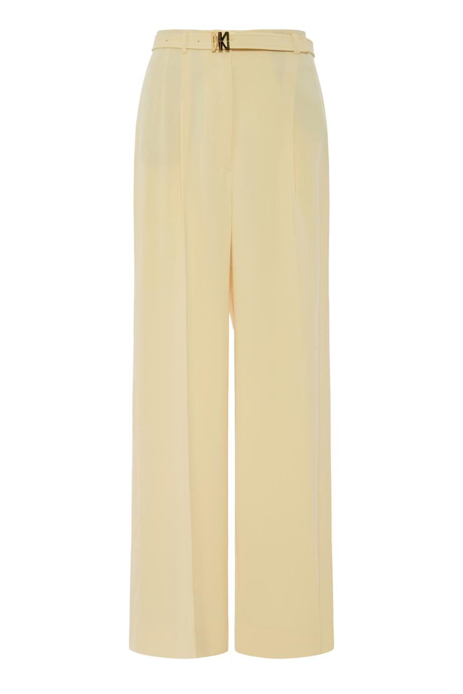 Eclair belted crepe pants in pale yellow 