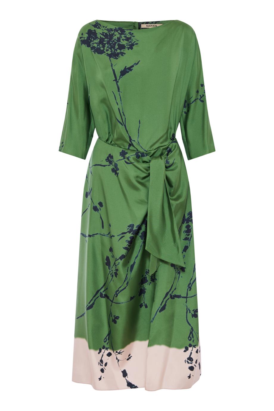 Imrime printed silk midi dress in bottle green 