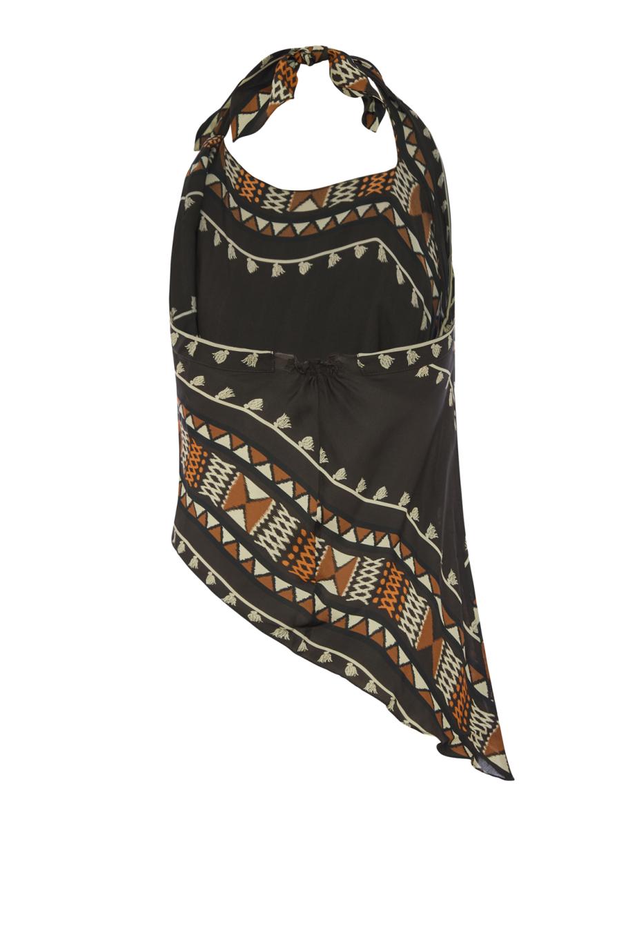 Ancestral printed silk halter top in forest green