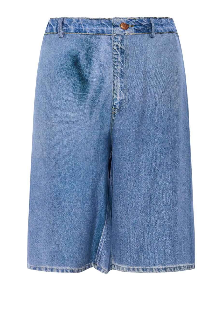 Aloe printed denim silk shorts in blue