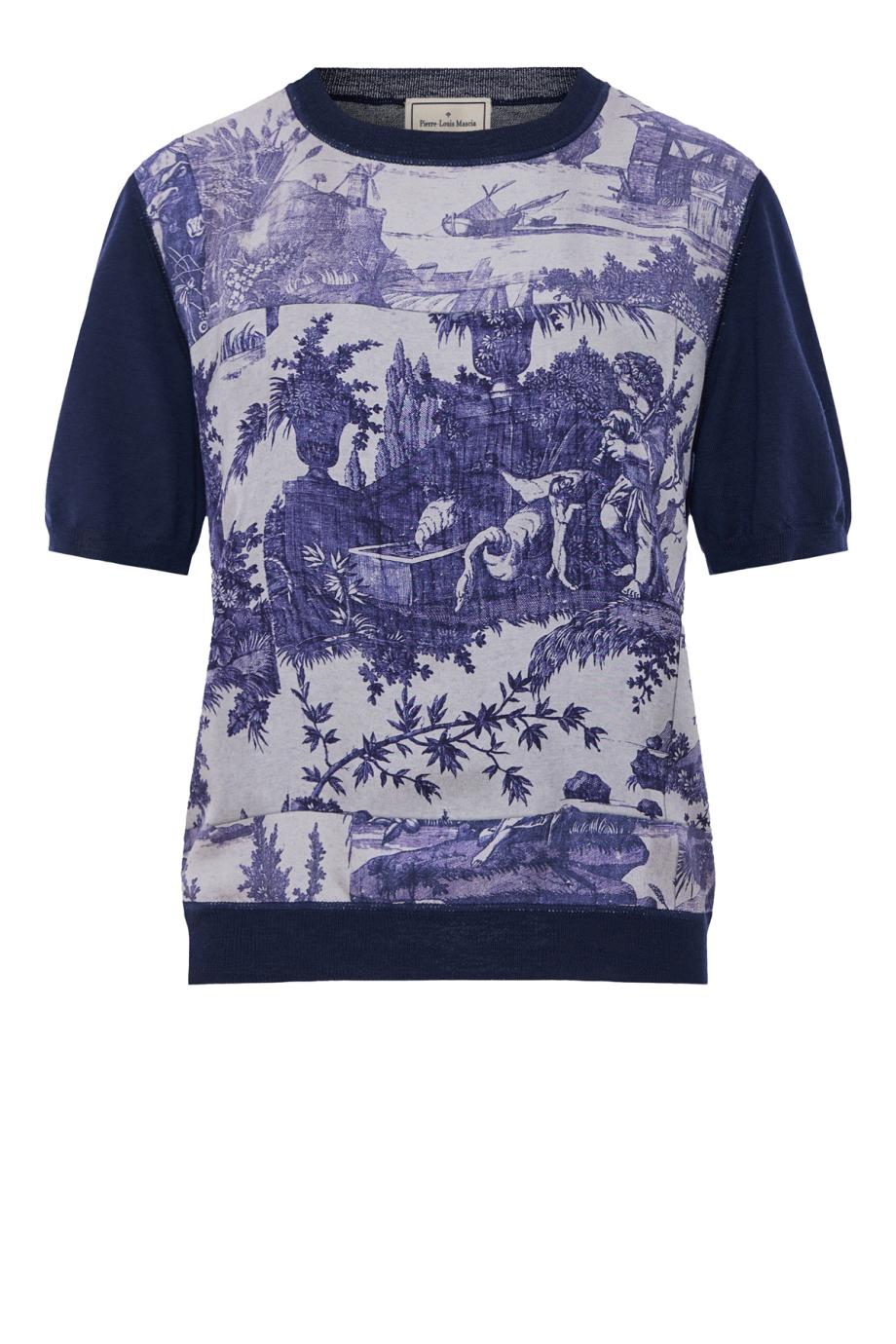 Silk-paneled wool sweater in navy