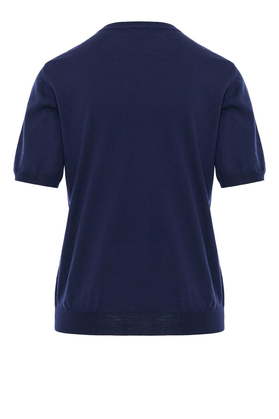 Silk-paneled wool sweater in navy