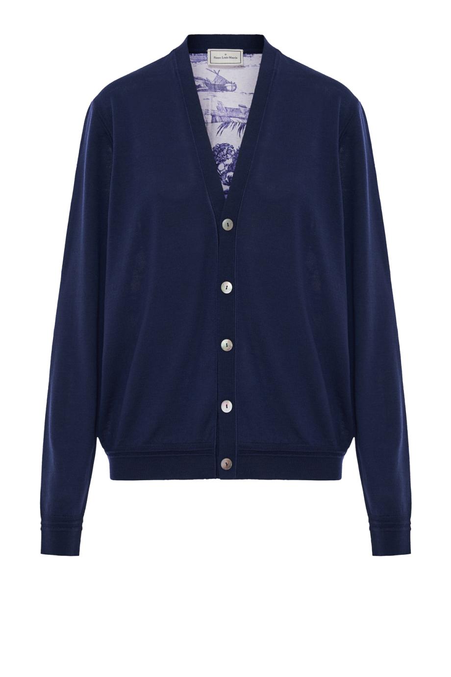 Silk-paneled wool cardigan in navy