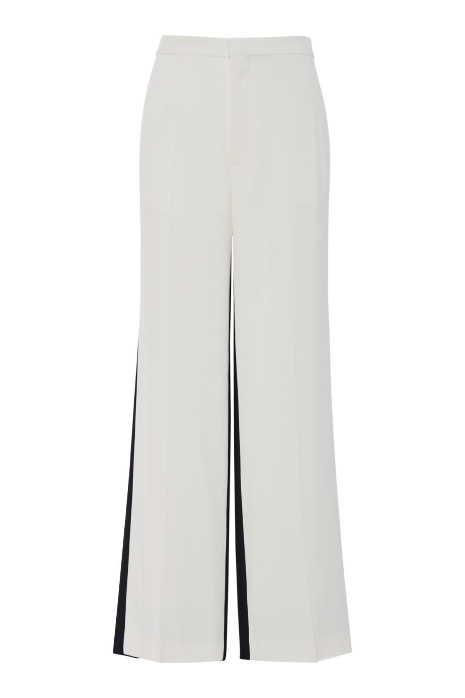 Two-tone silk-blend wide leg pants in parchment/black