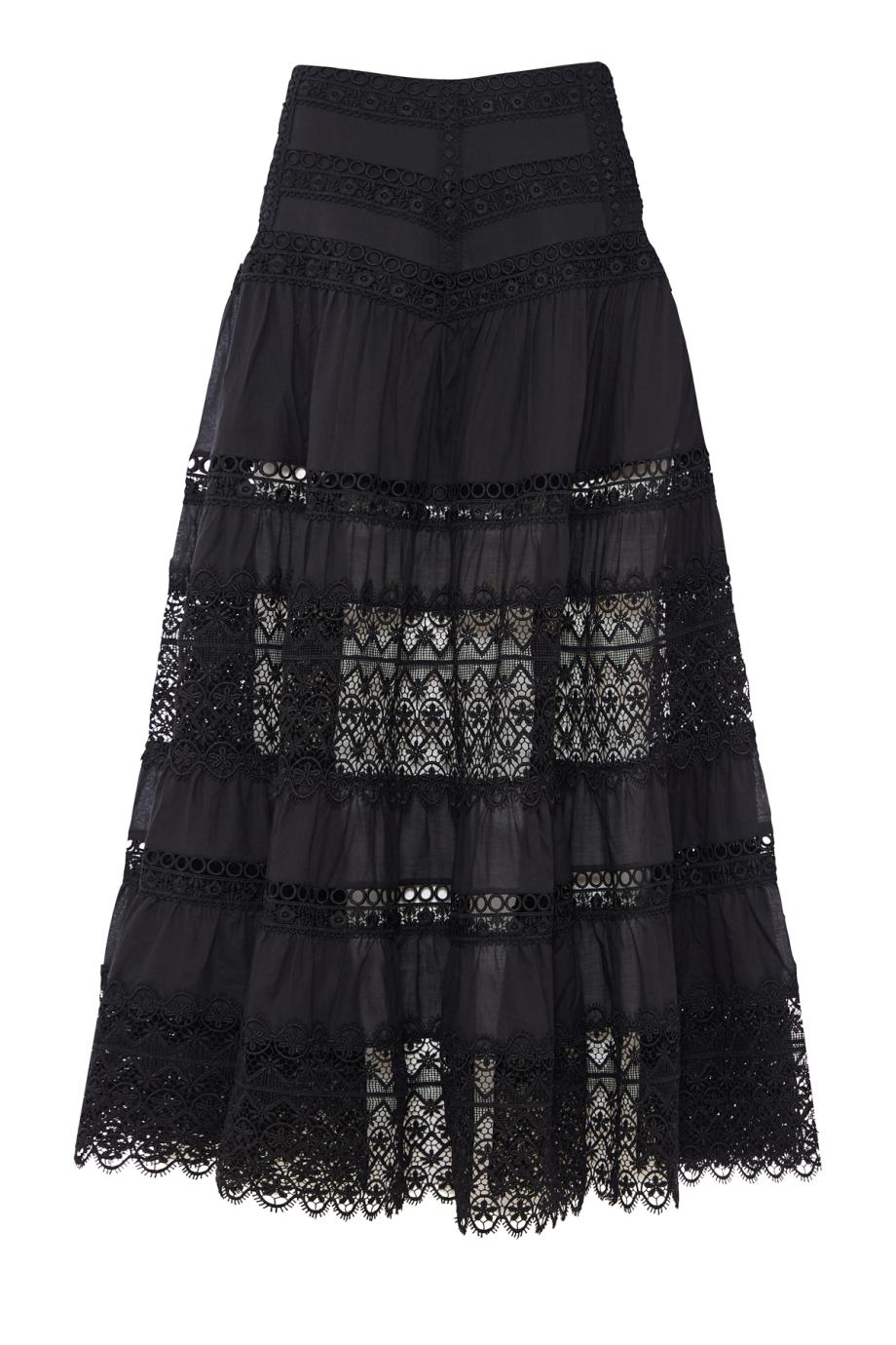 Serza lace-paneled cotton midi skirt in black