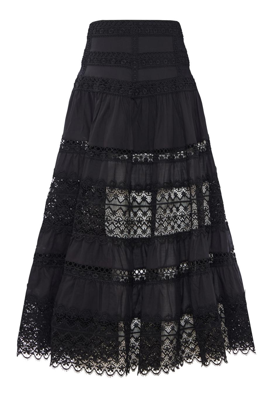Serza lace-paneled cotton midi skirt in black