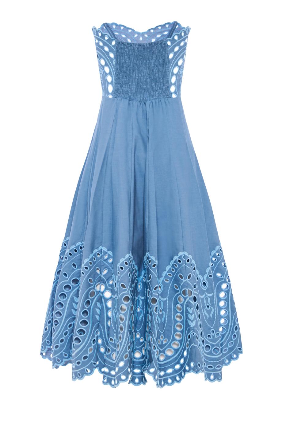 Marlin broderie cotton-blend midi dress in azul