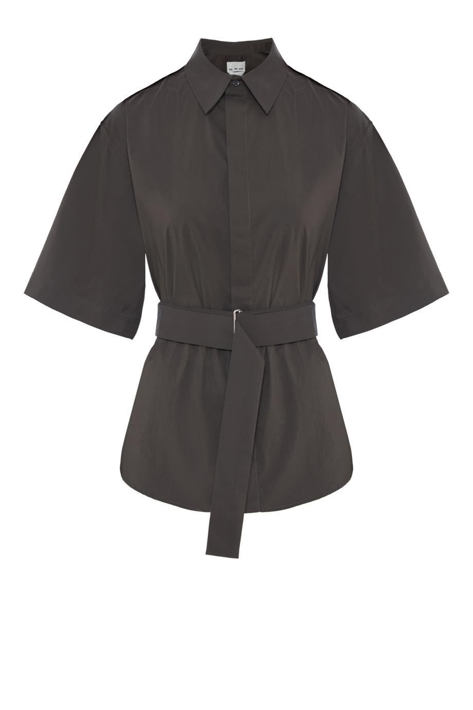 Mercella belted cotton short sleeve shirt in mink