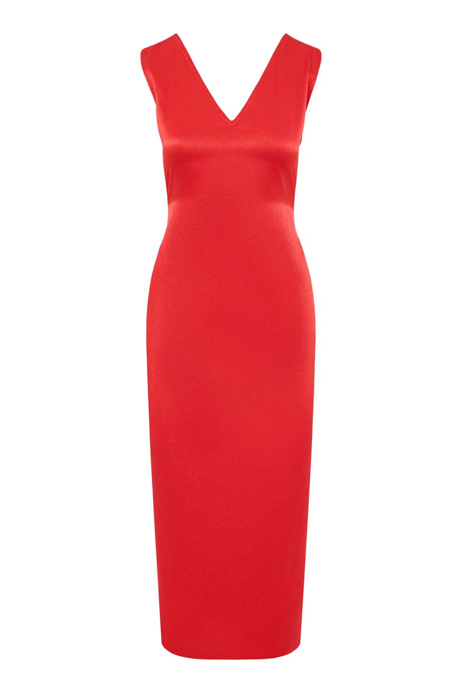 Cactus bow-back satin midi dress in red