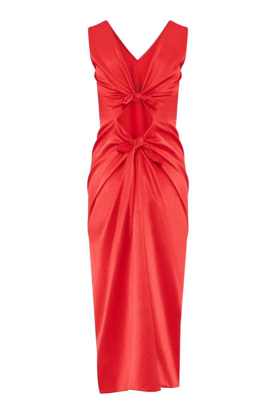 Cactus bow-back satin midi dress in red