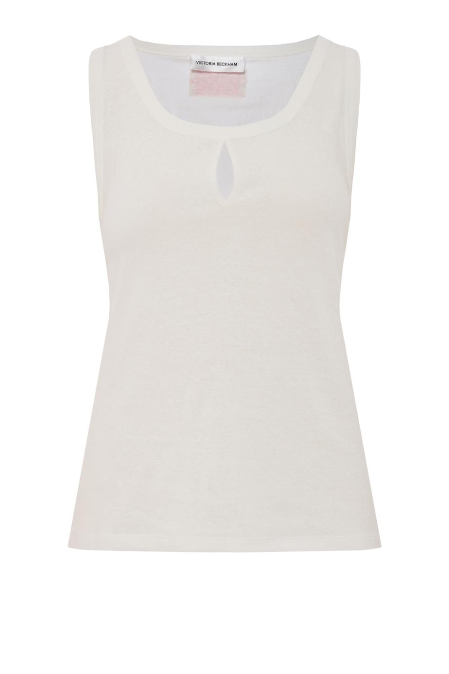 Split cotton and linen tank top in white