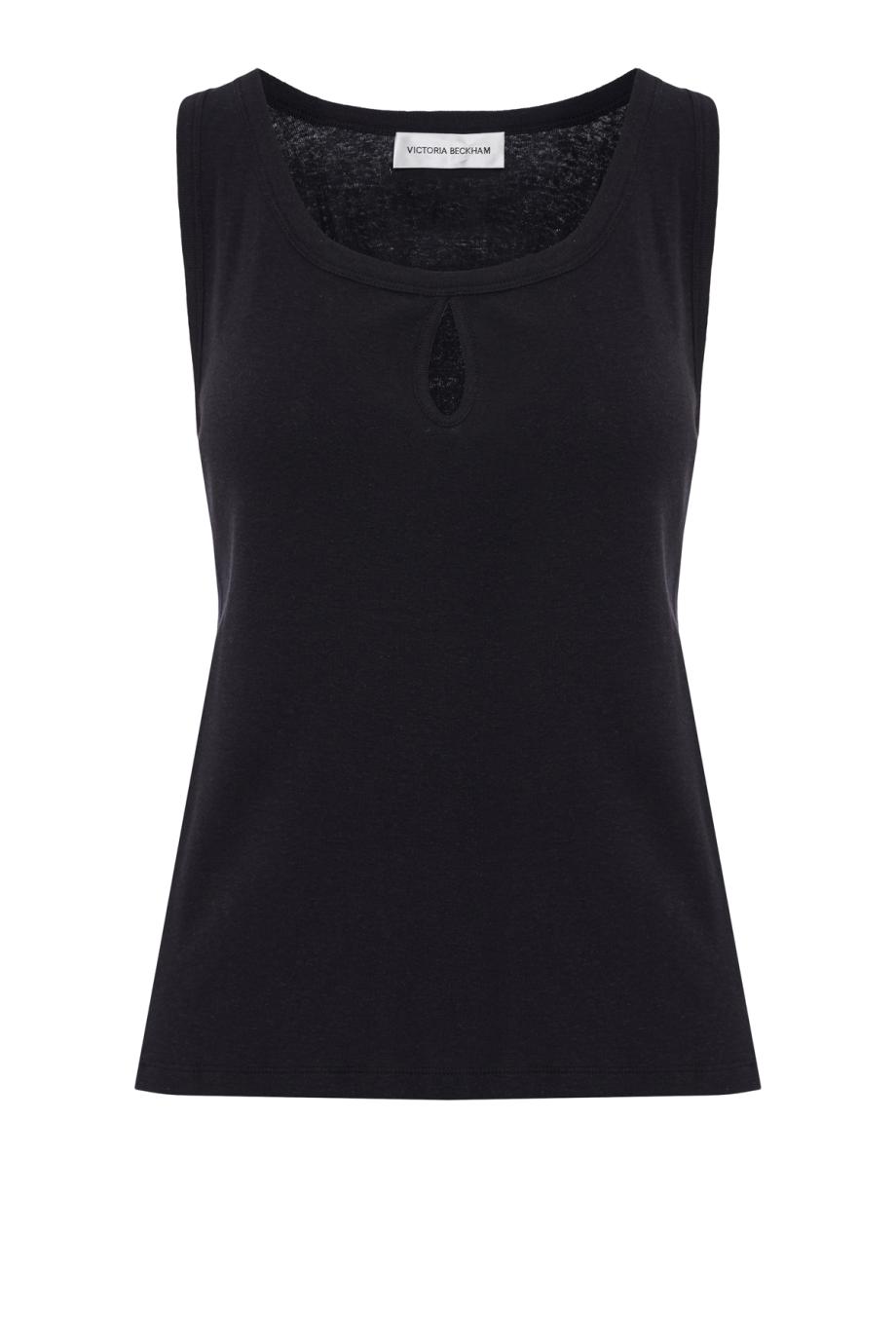 Split cotton and linen tank top in black