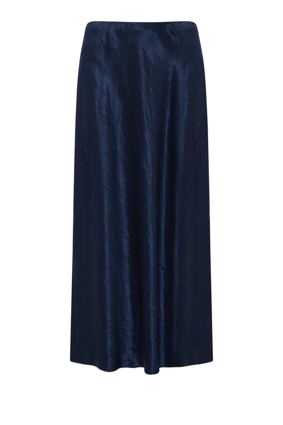 Crinkled satin midi skirt in coastal blue