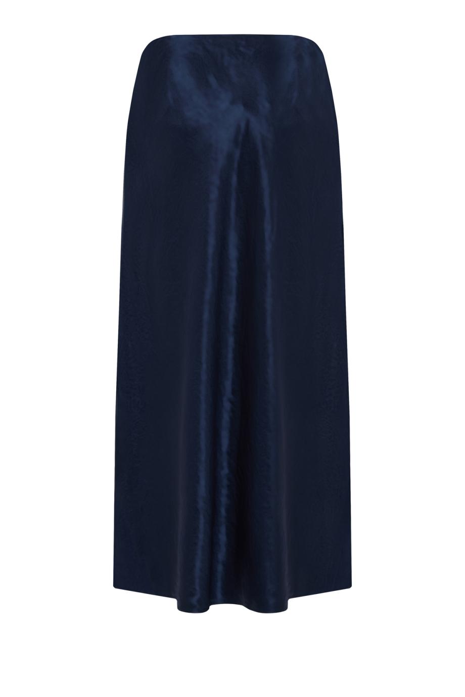 Crinkled satin midi skirt in coastal blue