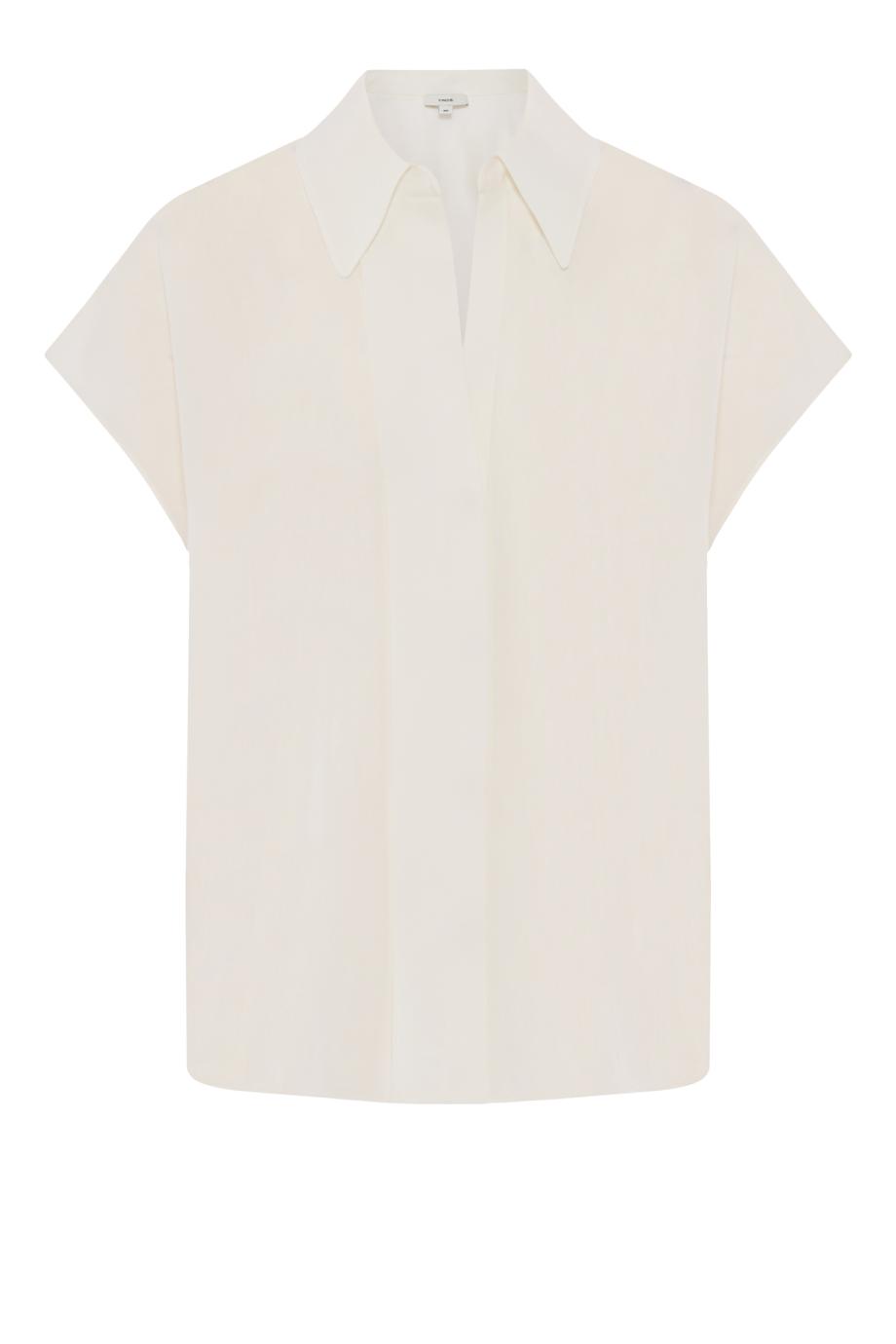 Stretch-Silk Hidden-Placket Cap-Sleeve Blouse in chalk