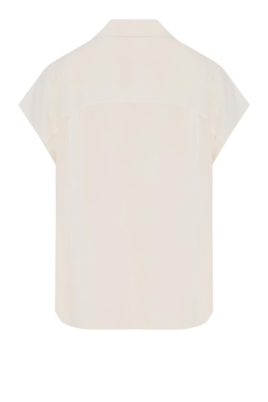 Stretch-Silk Hidden-Placket Cap-Sleeve Blouse in chalk