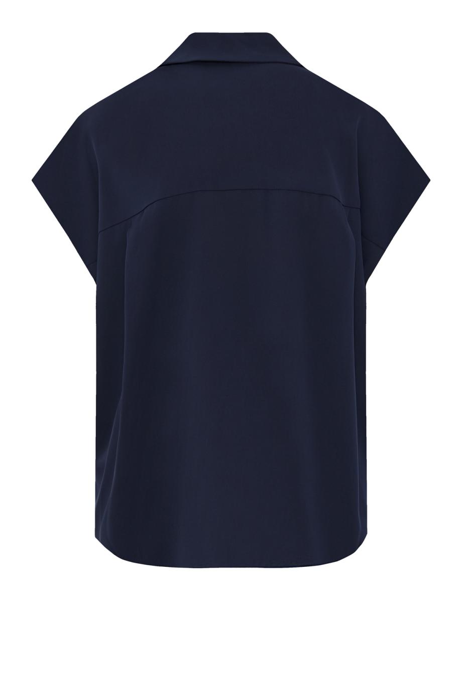 Stretch-Silk Hidden-Placket Cap-Sleeve Blouse in navy
