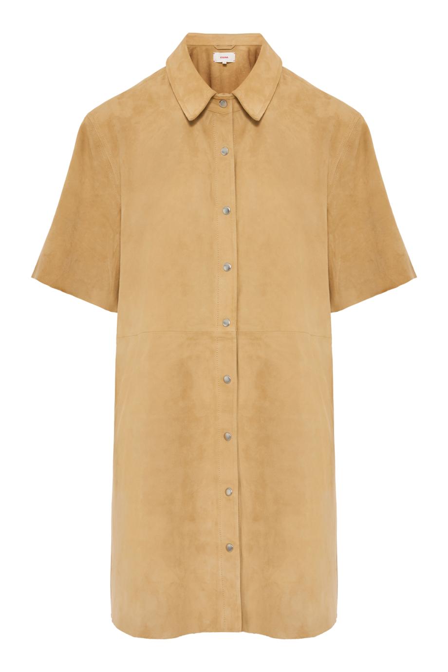 Chloe suede mini shirt dress in fawn