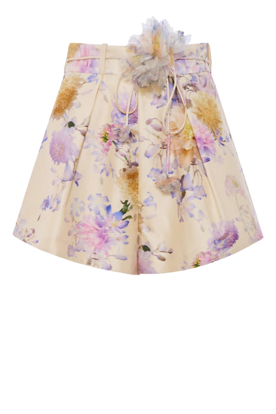 Luna Tuck printed silk and cotton shorts in dahlia