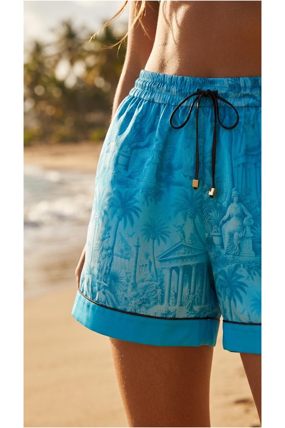 F.R.S. Special Edition - Toante printed silk pajama shorts in owl blue