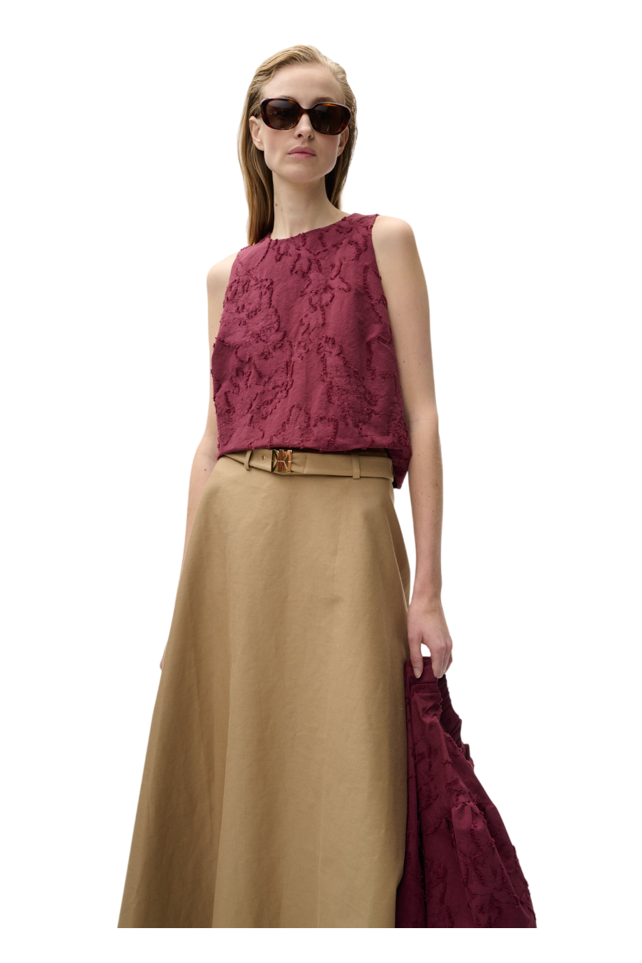 Ezia cotton-poplin midi skirt in beige 