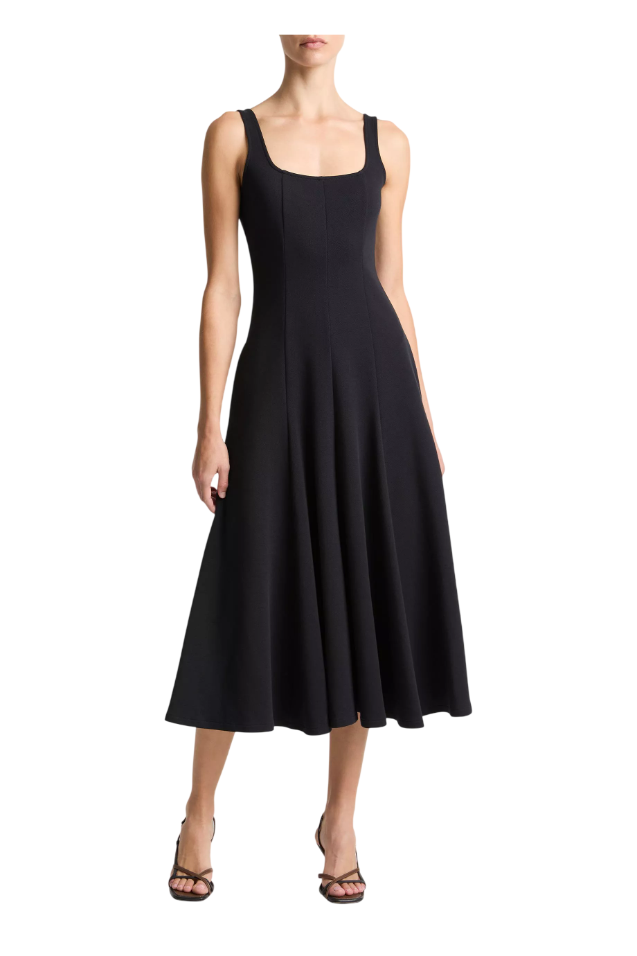 Square seamed cotton midi dress in eclipse