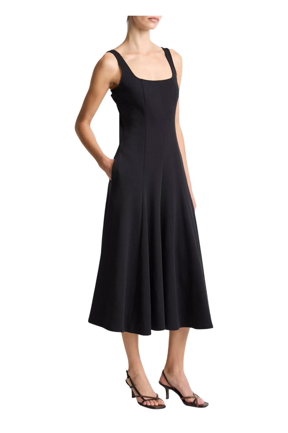 Square seamed cotton midi dress in eclipse
