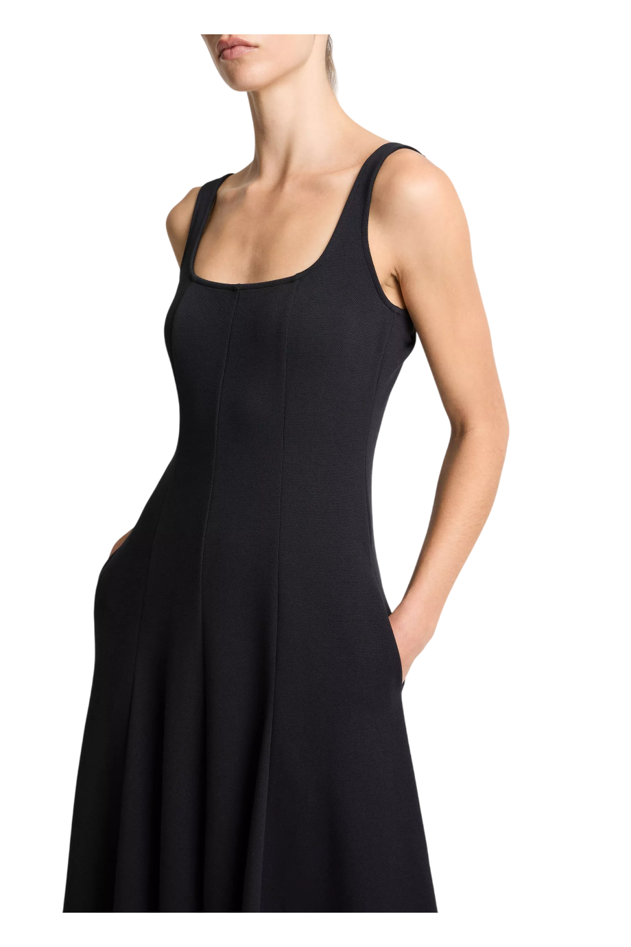 Square seamed cotton midi dress in eclipse