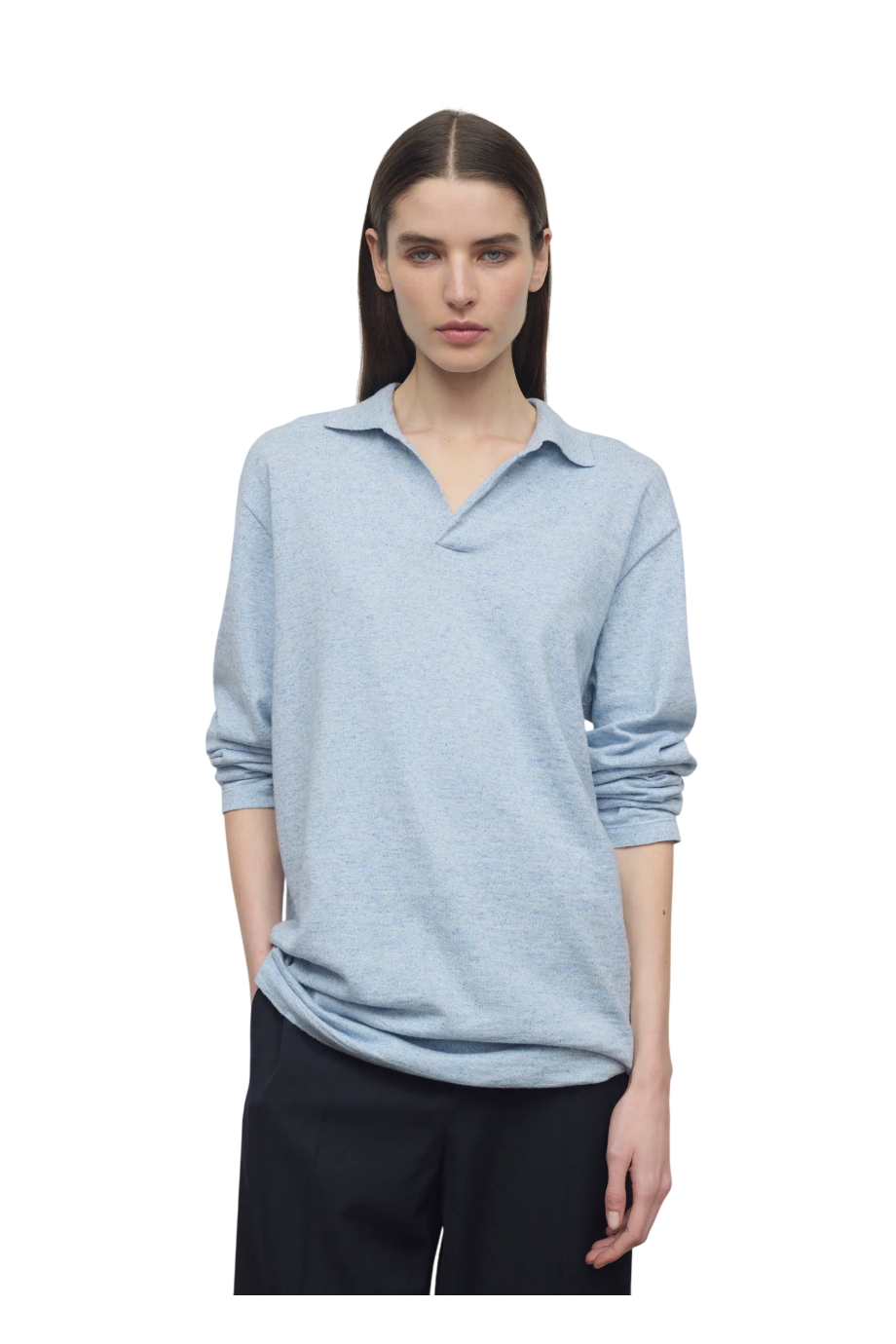 Niosa cotton and linen polo sweater in ice