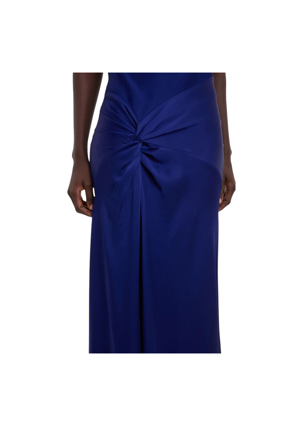 Draped satin gown in indigo