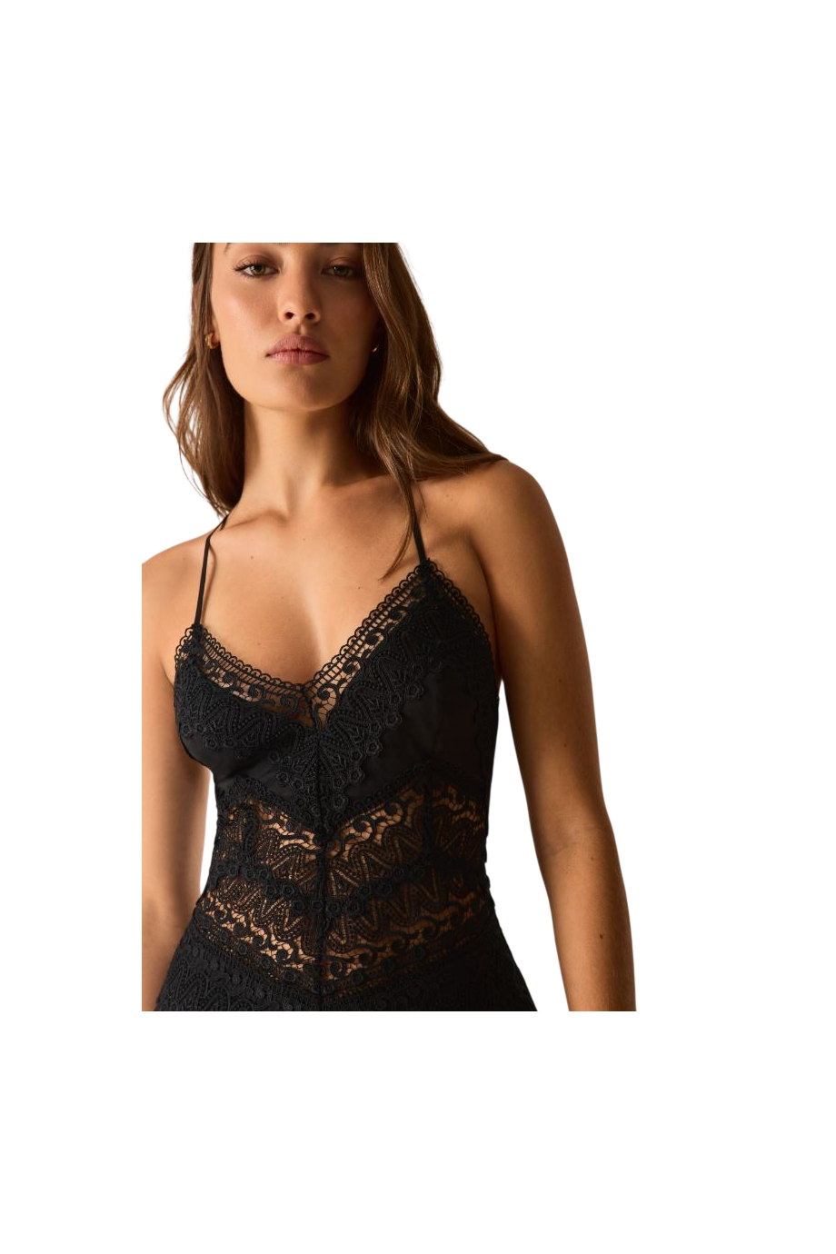 Aveline lace-trimmed cotton mini dress in black