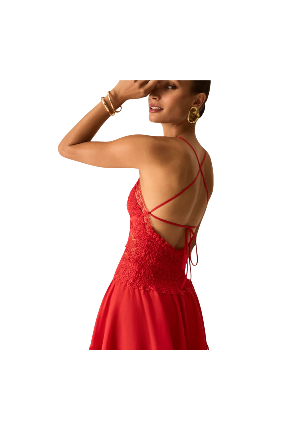 Aveline lace-trimmed cotton mini dress in red