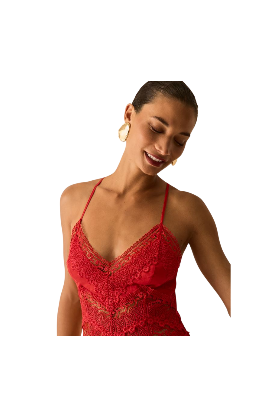 Aveline lace-trimmed cotton mini dress in red