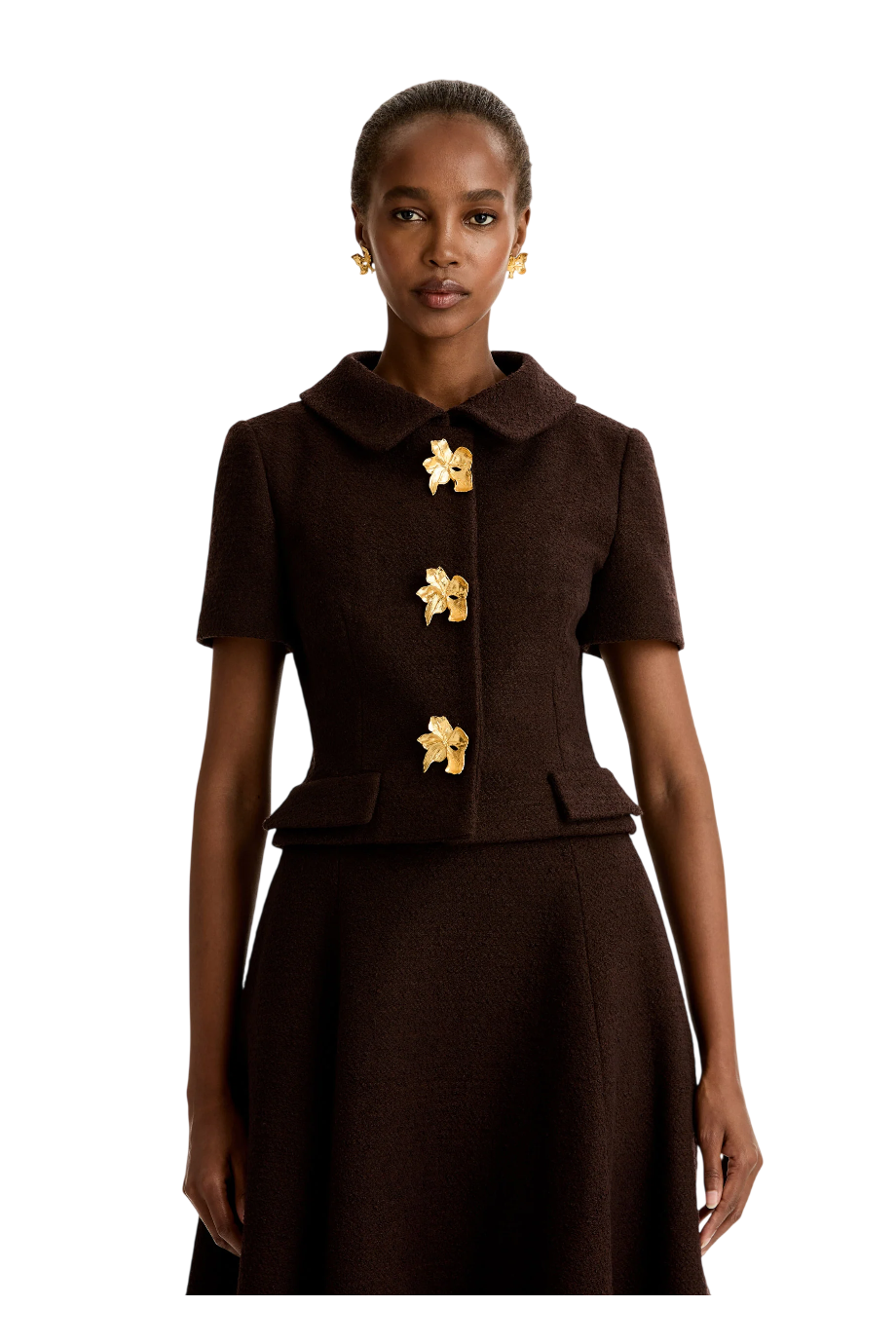 Tweed wool midi skirt in mahogany