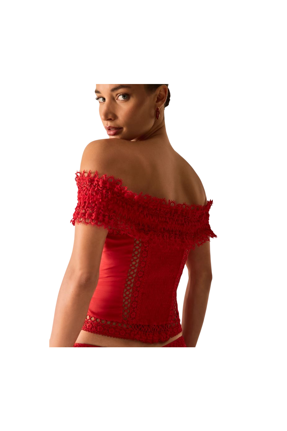 Elisette lace-trimmed cotton top in red