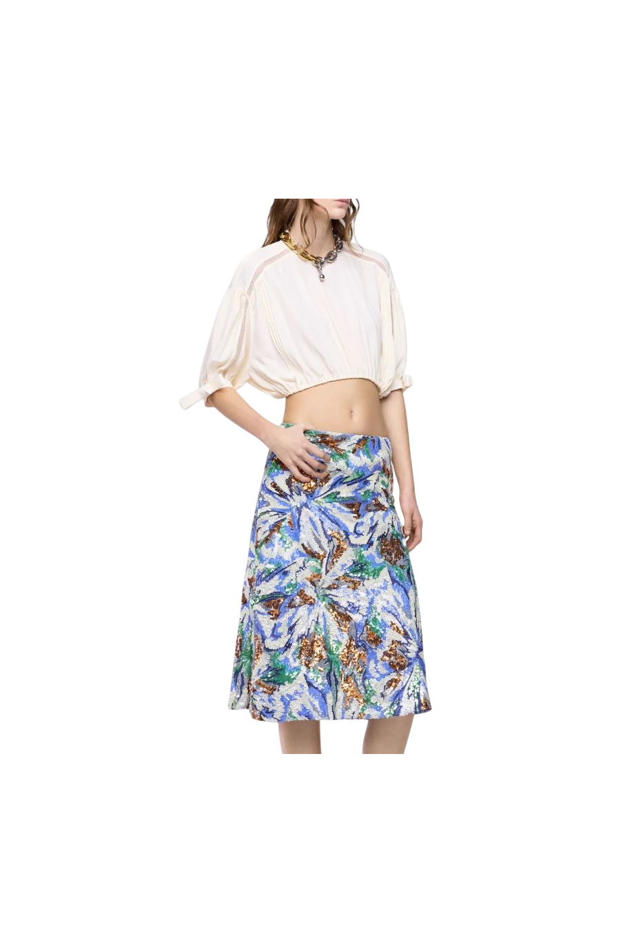 Abstract sequinned midi skirt in multicolor 