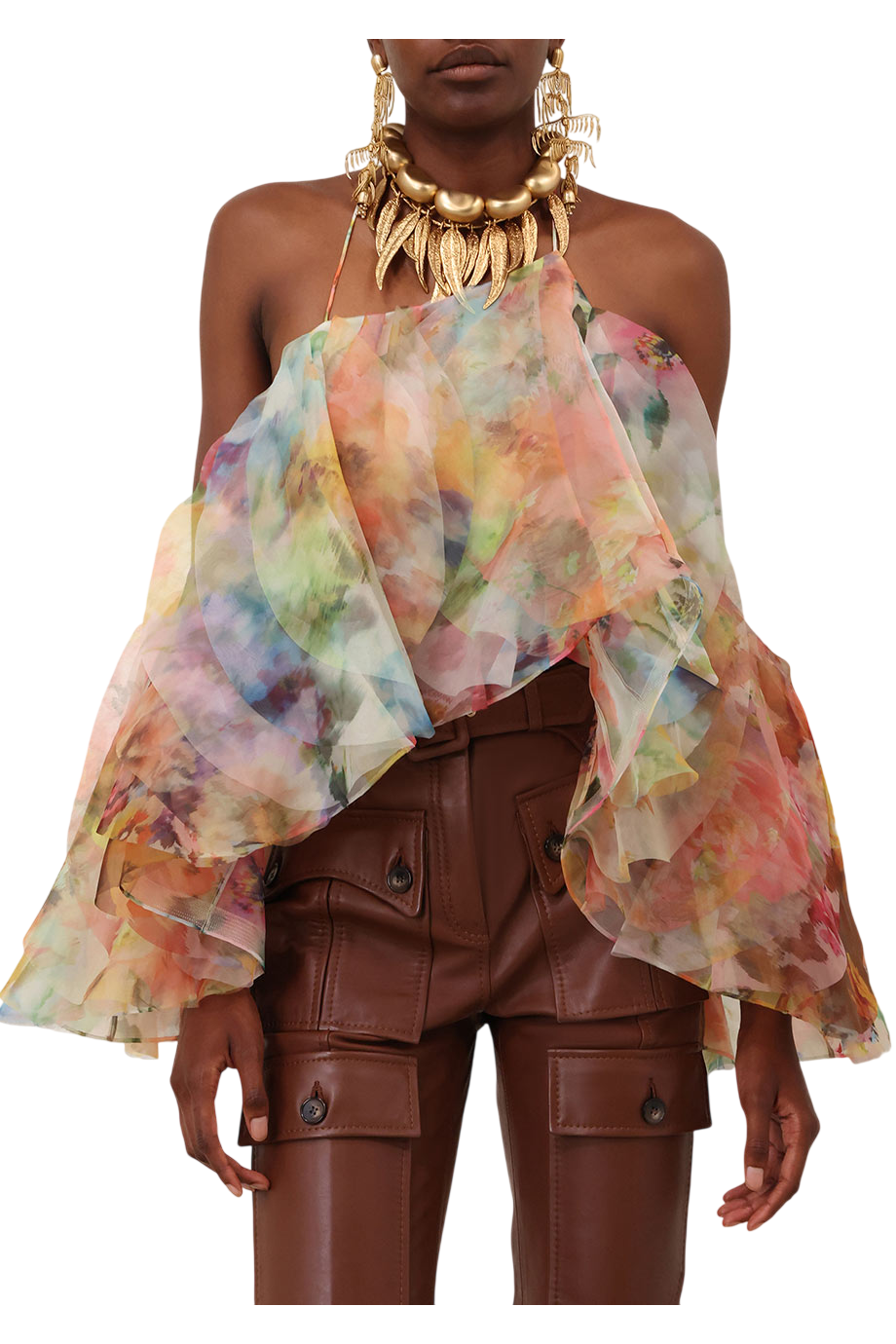 Luna ruffled chiffon top in floral