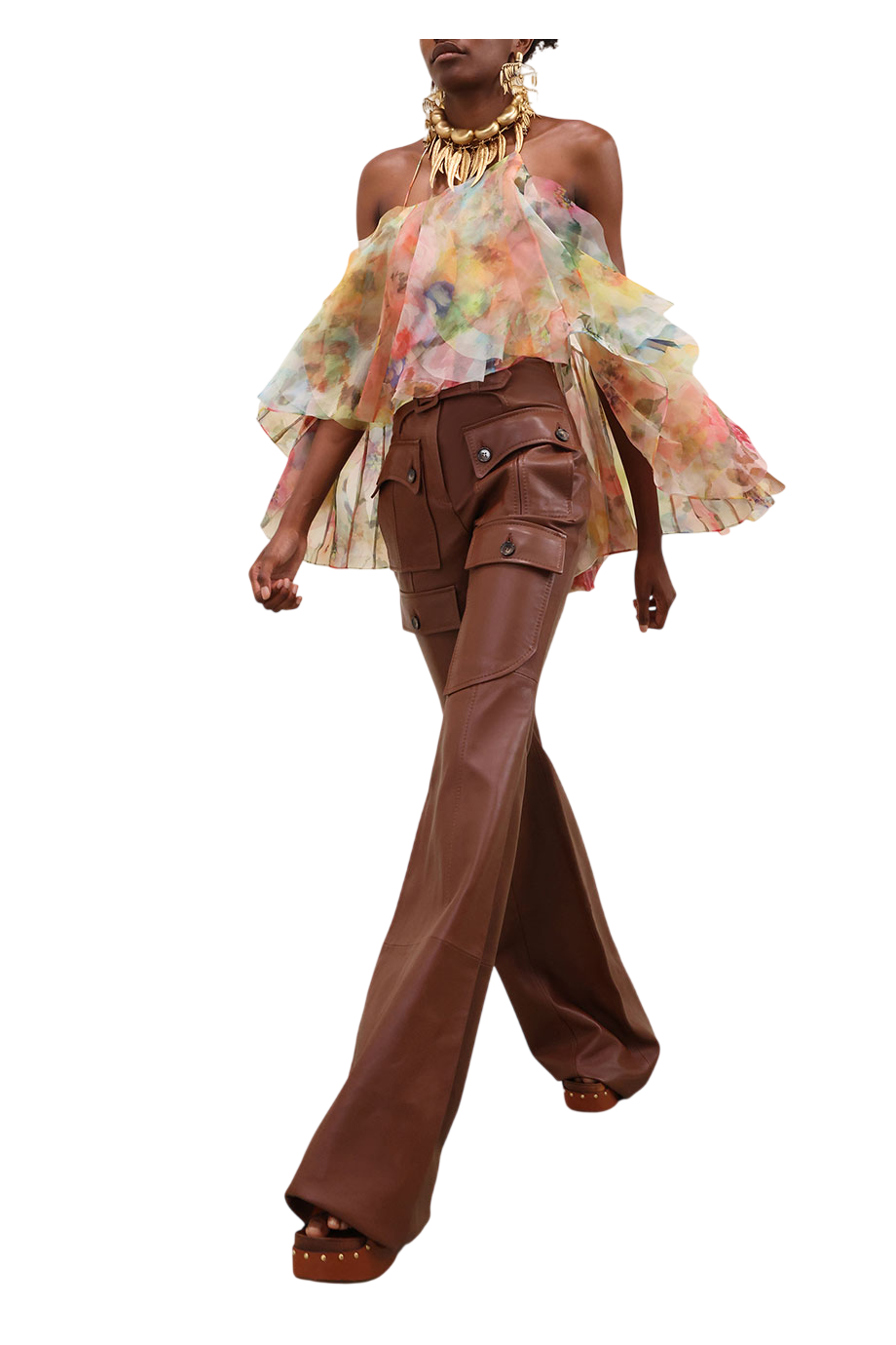 Luna ruffled chiffon top in floral