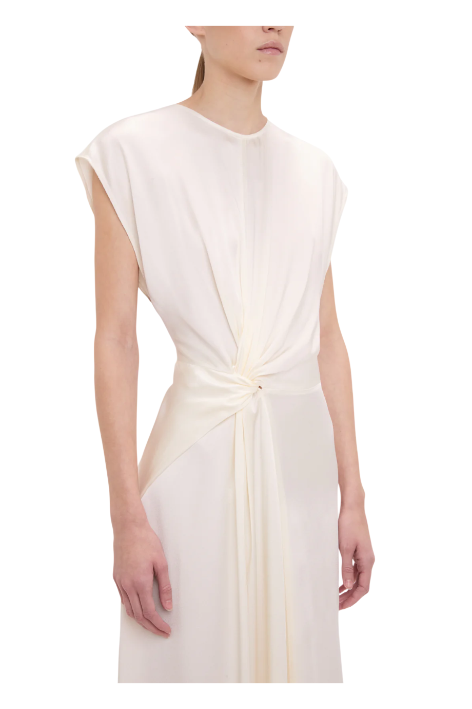 Asymmetric satin midi dress in ivory