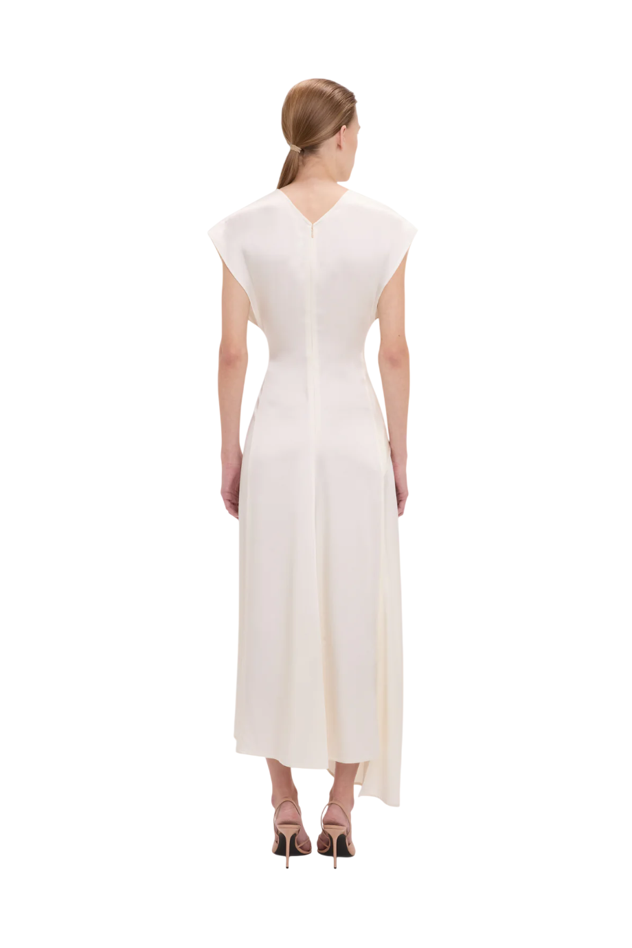 Asymmetric satin midi dress in ivory