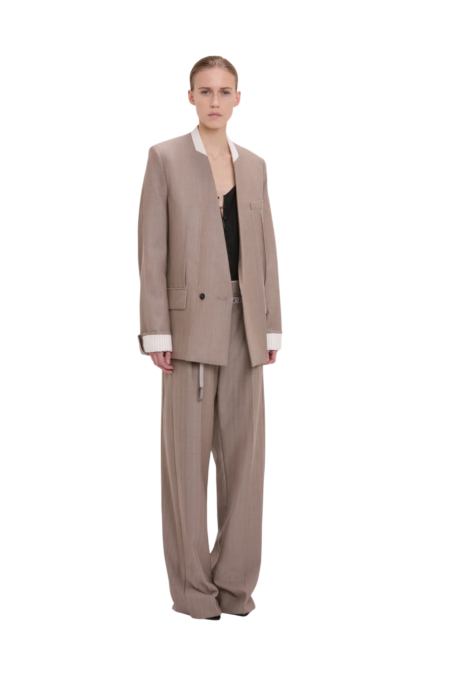 Folded-collar wool blazer in limestone