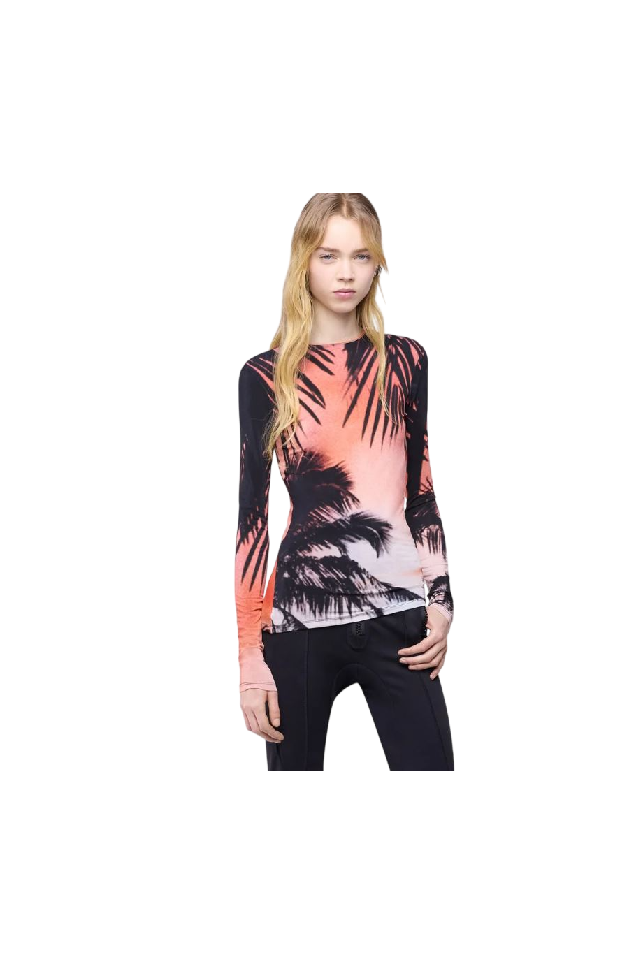 Printed jersey top in orange