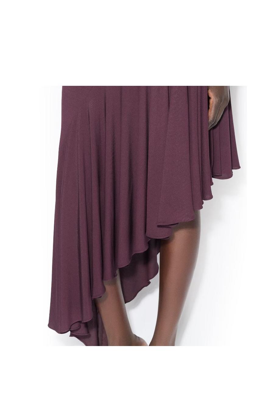 Asymmetric knitted midi dress in bordeaux 