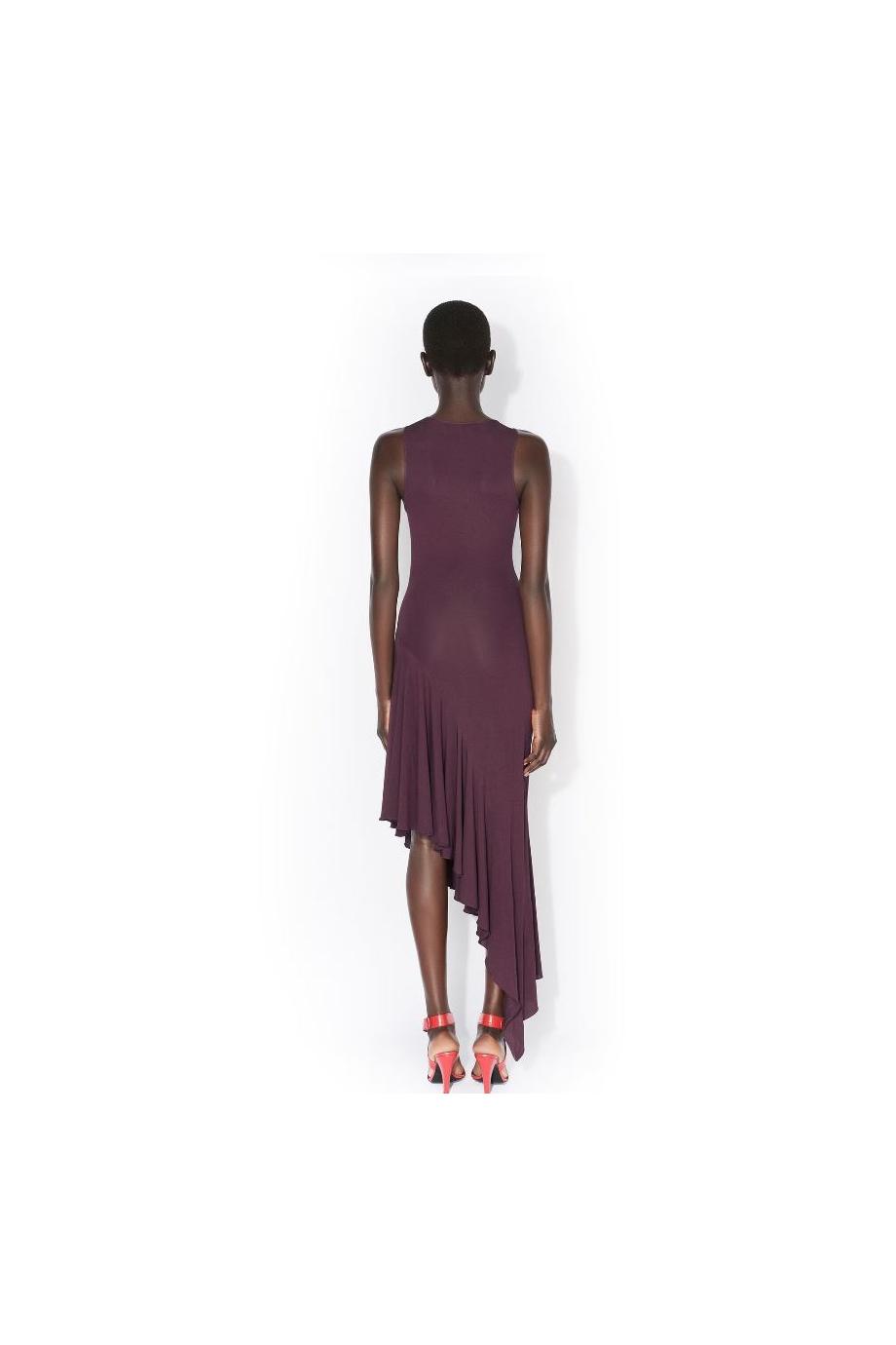 Asymmetric knitted midi dress in bordeaux 