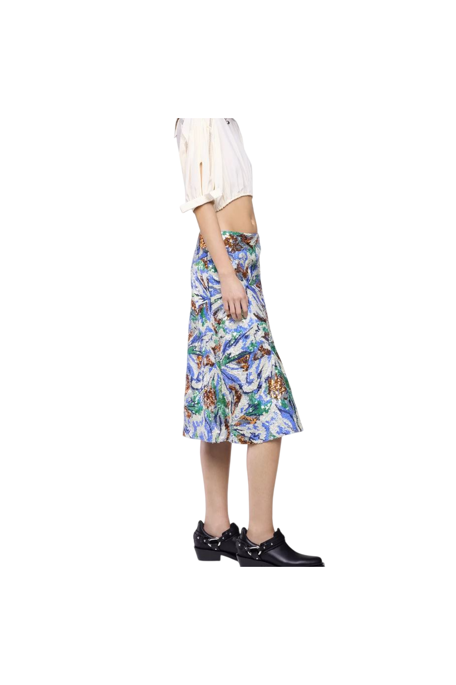 Abstract sequinned midi skirt in multicolor 