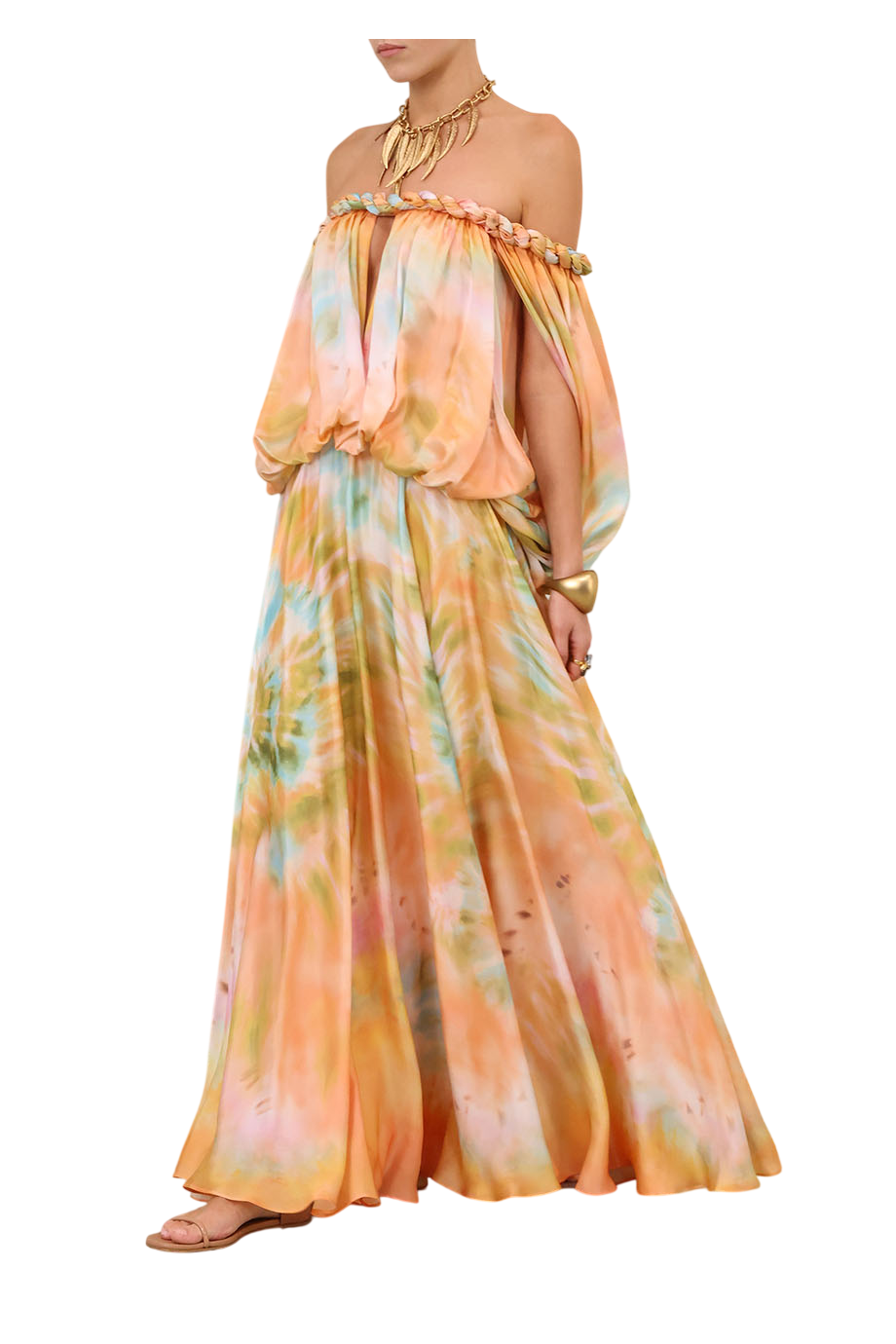 Luna tye-dye silk gown in coral