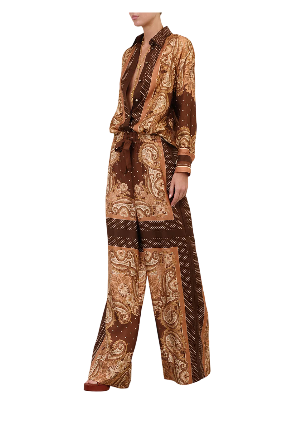 Luna printed silk shirt in caramel